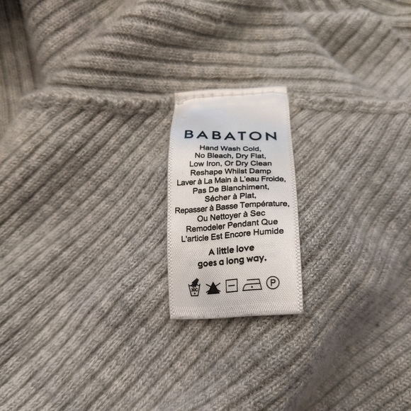 Aritzia Babaton Kitano Grey Boatneck Back-Wrap Ribbed Wool Blend Sweater Size S - Picture 14 of 15
